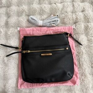 Poppy & Peonies Black Crossbody Bag with Gold Accents